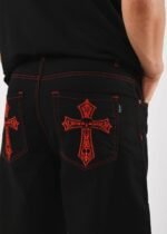 Bermuda baggy rojo jean rígido - Imagen 3
